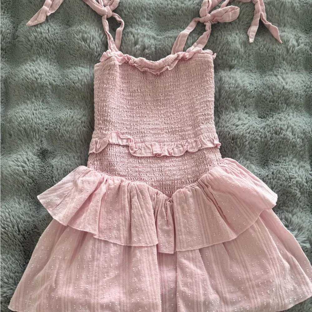 Katie J NYC Girls Pink Ruffled Dress with Tie Straps M / 8-10 - Picture 1 of 1